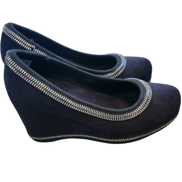 Michael Kors Sherry Pump Women's Black Suede Zipper Wedge Euro Size 36 - Picture 2 of 14